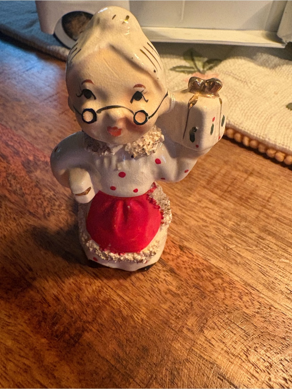 Vintage Holiday Mrs. Claus Ceramic Figurine - White & Red